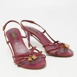 Louis Vuitton Burgundy Patent Leather Dice Slingback Sandals Size 38.5