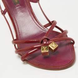 Louis Vuitton Burgundy Patent Leather Dice Slingback Sandals Size 38.5