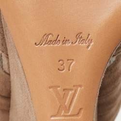 Pre Owned Louis Vuitton Grey Suede Wedge Ankle Wrap Sandals Size 37