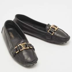 Pre Owned Louis Vuitton Black Leather Oxford Loafers Size 36