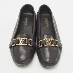 Pre Owned Louis Vuitton Black Leather Oxford Loafers Size 36