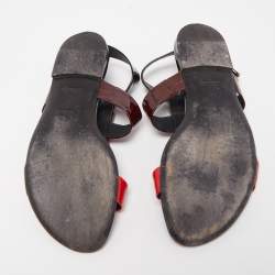 Pre Owned Louis Vuitton Tricolor Patent Leather Ankle Cuff Flat Sandals Size 39