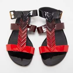 Pre Owned Louis Vuitton Tricolor Patent Leather Ankle Cuff Flat Sandals Size 39