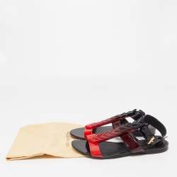Pre Owned Louis Vuitton Tricolor Patent Leather Ankle Cuff Flat Sandals Size 39