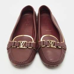 Pre Owned Louis Vuitton Burgundy/Gold Leather Oxford Loafers Size 41