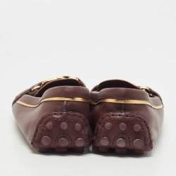 Pre Owned Louis Vuitton Burgundy/Gold Leather Oxford Loafers Size 41