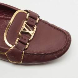 Pre Owned Louis Vuitton Burgundy/Gold Leather Oxford Loafers Size 41