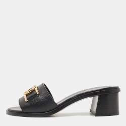 Louis Vuitton Black Patent Leather Block Heel Slide Sandals Size 36 Louis  Vuitton