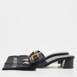 Pre Owned Louis Vuitton Black Leather Lock It Slide Sandals Size 36