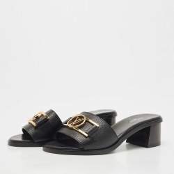 Pre Owned Louis Vuitton Black Leather Lock It Slide Sandals Size 36