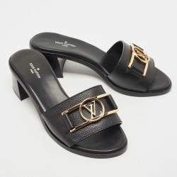 Pre Owned Louis Vuitton Black Leather Lock It Slide Sandals Size 36