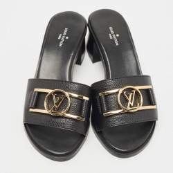 Pre Owned Louis Vuitton Black Leather Lock It Slide Sandals Size 36