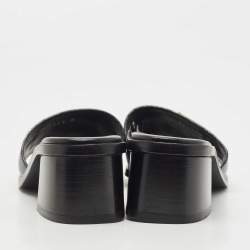 Pre Owned Louis Vuitton Black Leather Lock It Slide Sandals Size 36