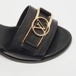 Pre Owned Louis Vuitton Black Leather Lock It Slide Sandals Size 36