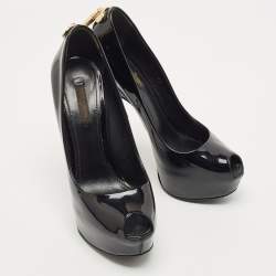 Pre Owned Louis Vuitton Black Patent Leather Oh Really! Platform Peep Toe Pumps Size 38