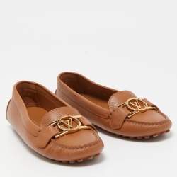 Pre Owned Louis Vuitton Brown Leather Slip On Loafers Size 36.5