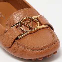 Pre Owned Louis Vuitton Brown Leather Slip On Loafers Size 36.5