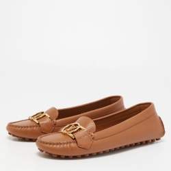 Pre Owned Louis Vuitton Brown Leather Slip On Loafers Size 36.5