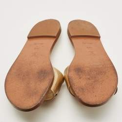 Louis Vuitton Gold Foil Leather Flat Slides Size 38.5