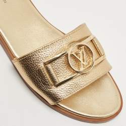 Louis Vuitton Gold Foil Leather Flat Slides Size 38.5
