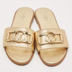 Louis Vuitton Gold Foil Leather Flat Slides Size 38.5