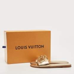 Louis Vuitton Gold Foil Leather Flat Slides Size 38.5