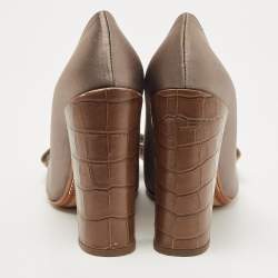 Pre Owned Louis Vuitton Grey/Beige Satin and Embossed Ostrich Beauty Bow Pumps Size 38.5