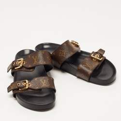 Louis Vuitton Brown Monogram Coated Canvas Bom Dia Flat Slides Size 39