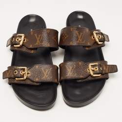 Louis Vuitton Brown Monogram Coated Canvas Bom Dia Flat Slides Size 39