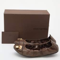 Pre Owned Louis Vuitton Brown Monogram Canvas and Shimmer Leather Lucky Ballet Flats Size 40