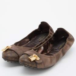 Pre Owned Louis Vuitton Brown Monogram Canvas and Shimmer Leather Lucky Ballet Flats Size 40