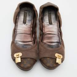 Pre Owned Louis Vuitton Brown Monogram Canvas and Shimmer Leather Lucky Ballet Flats Size 40