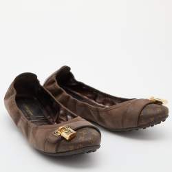 Pre Owned Louis Vuitton Brown Monogram Canvas and Shimmer Leather Lucky Ballet Flats Size 40