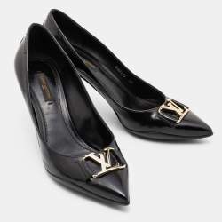 مملوكة مسبقًا Louis Vuitton Black Leather Logo Pointed Toe Pumps Size 38