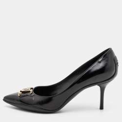 Pre Owned Louis Vuitton Black Leather Logo Pointed Toe Pumps Size 38