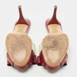 Louis Vuitton White/Burgundy Monogram Canvas and Patent Leather Bow Slide Sandals Size 40
