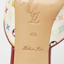 Louis Vuitton White/Burgundy Monogram Canvas and Patent Leather Bow Slide Sandals Size 40