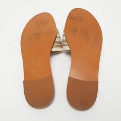 Louis Vuitton Beige Canvas Logo Flat Slides Size 38