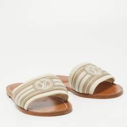 Louis Vuitton Beige Canvas Logo Flat Slides Size 38