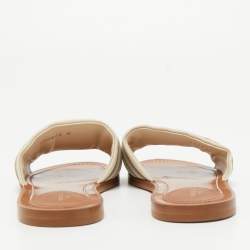 Louis Vuitton Beige Canvas Logo Flat Slides Size 38