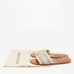 Louis Vuitton Beige Canvas Logo Flat Slides Size 38