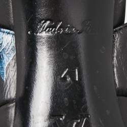 Pre Owned Louis Vuitton Black Leather Printed Flower Metal Cap Toe Slingback Pumps Size 41