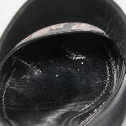 Pre Owned Louis Vuitton Black Leather Printed Flower Metal Cap Toe Slingback Pumps Size 41