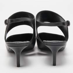 Pre Owned Louis Vuitton Black Leather Printed Flower Metal Cap Toe Slingback Pumps Size 41