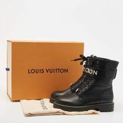 Pre Owned Louis Vuitton Black Leather Wonderland Ranger Ankle Length Combat Boots Size 40