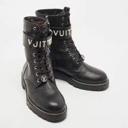 Pre Owned Louis Vuitton Black Leather Wonderland Ranger Ankle Length Combat Boots Size 40