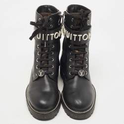 Pre Owned Louis Vuitton Black Leather Wonderland Ranger Ankle Length Combat Boots Size 40