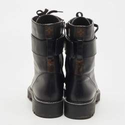 Pre Owned Louis Vuitton Black Leather Wonderland Ranger Ankle Length Combat Boots Size 40