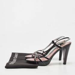 Pre Owned Louis Vuitton Black/Pale Blue Leather Strappy Slingback Sandals Size 37.5