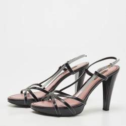 Pre Owned Louis Vuitton Black/Pale Blue Leather Strappy Slingback Sandals Size 37.5